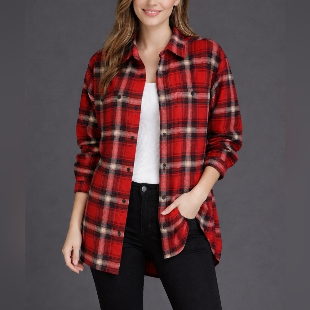 American Eagle Button Down Oversized Slouchy Prep Fit Flannel Shacket
